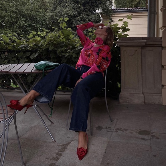 Zara Red Flower Slingbacks - Picture 5 of 16